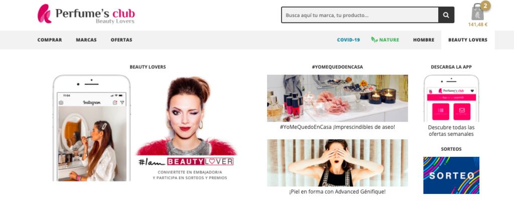 La nuevas secciones de la web de Perfumes Club